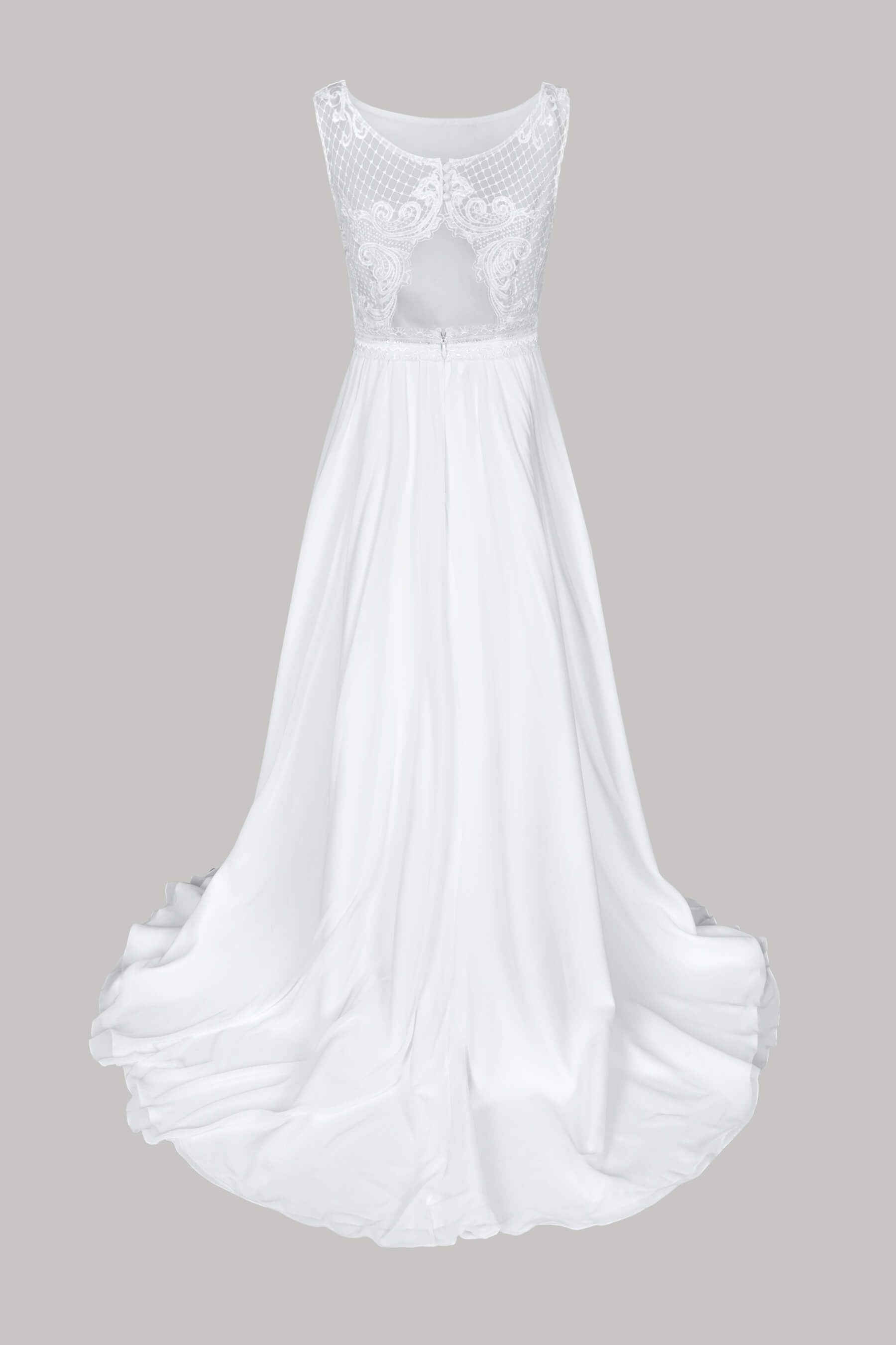 Bride Now: A-line boat neck lace & chiffon wedding dress